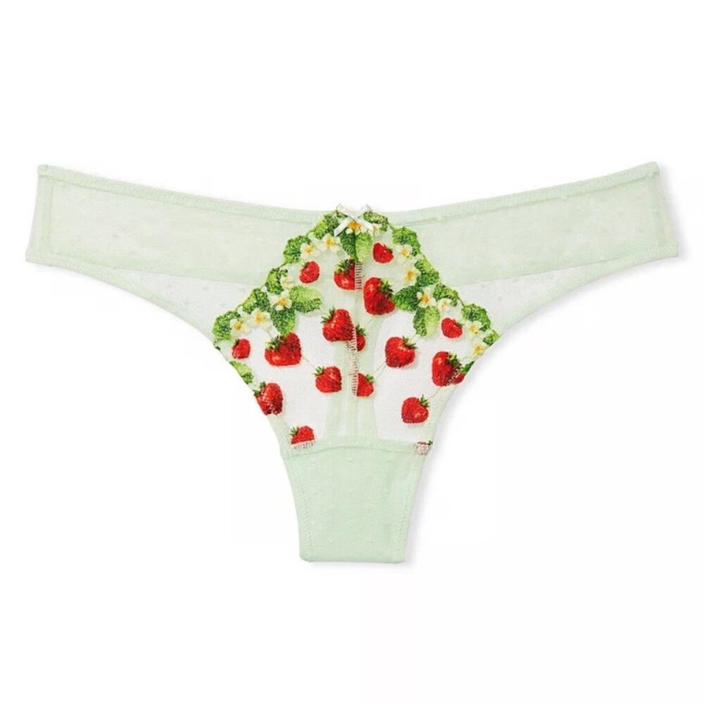 Victoria Secret Dream Angels Embroidered Strawberry Thong Panty Size S Green $34 - Picture 5 of 8